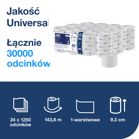 Tork OptiServe® papier toaletowy bez gilzy biały T7, Universal, 1-warstwowy, 24 × 1250 odcinków, 472620