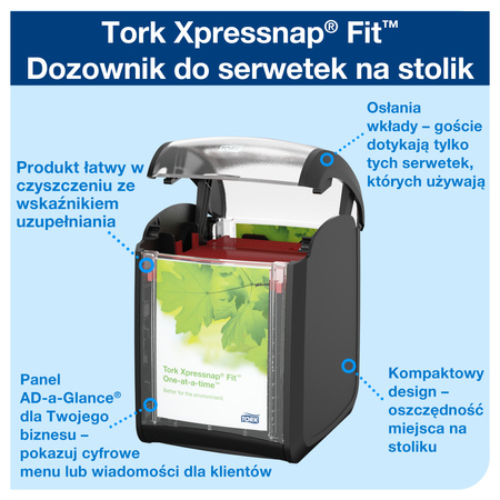 Tork Xpressnap Fit - dozownik do serwetek na stolik czarny N14, dozowanie odcinek po odcinku, 14,1 cm × 11,3 cm × 17 cm, 272900