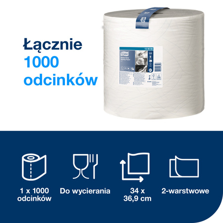 Czyściwo papierowe do trudnych zabrudzeń Tork W1, w rolce, białe, 1 × 1000 odcinków, 130060