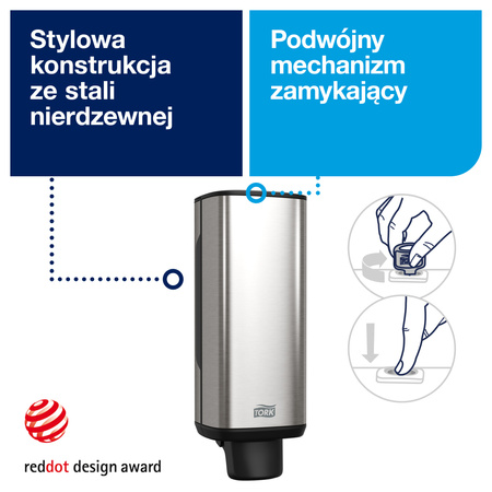 Tork dozownik do mydła i preparatów do dezynfekcji ze stali nierdzewnej S4, nowoczesny design, linia Image, 460010