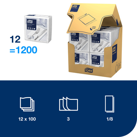 Tork biała miękka serwetka obiadowa, składana w 1/8