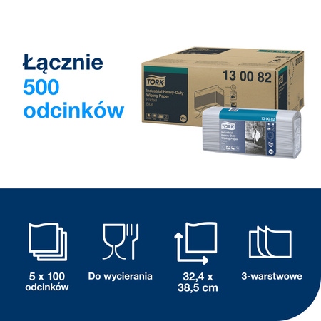 Czyściwo papierowe do silnych zabrudzeń Tork W4 niebieskie, chroni ręce, 5 × 100 odcinków, 130082