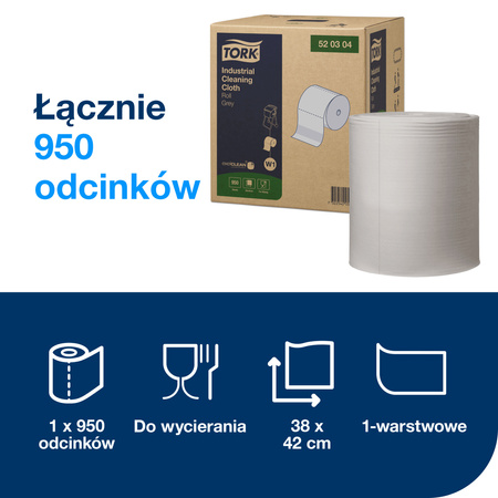 Czyściwo przemysłowe Tork W1 w rolce, szare, 1 × 950 ściereczek, 520304