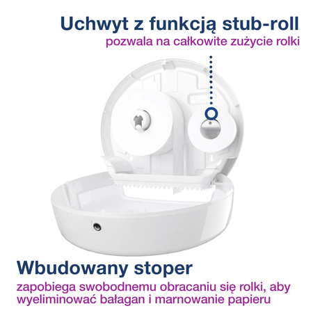 Tork dozownik do papieru toaletowego jumbo T1, biały, duża pojemność, linia Elevation, 554000