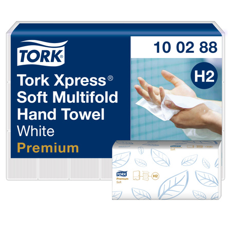 Tork Xpress® miękkie ręczniki Multifold (w składce wielopanelowej) H2, białe, jakość Premium, 2-warstwowe, QuickDry, 21 × 110 odcinków, 100288