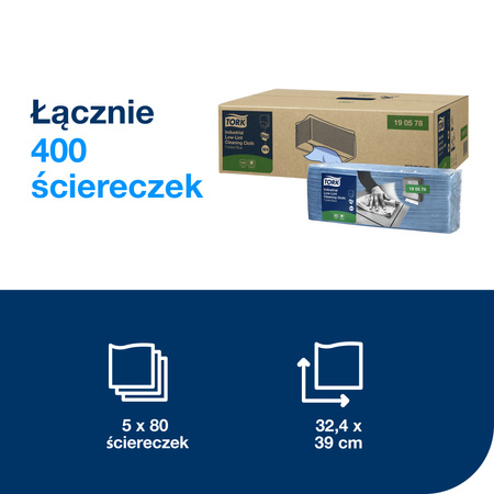 Ściereczki bezpyłowe Tork W4 niebieskie, chłonne, 5 opakowań, 190578