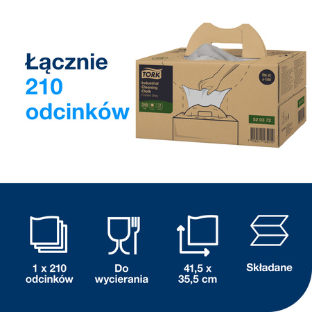 Czyściwo przemysłowe Tork W7, szare, pojedyncze dozowanie, 1 x 210 ściereczek, 520372