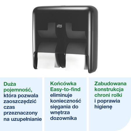 Tork OptiServe® dozownik do 4 rolek papieru toaletowego bez gilzy czarny T7, pionowy, linia Elevation, 558052