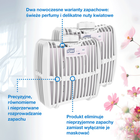 Tork odświeżacz powietrza Constant, zestaw zapachów A3, neutralizator nieprzyjemnych zapachów, 3 wkłady o zapachu wiosennej bryzy i 3 wkłady o kwiatowym zapachu, 257013