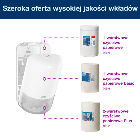 Dozownik Tork Mini, system centralnego dozowania, biały, M1, solidna obudowa, linia Elevation, 558000