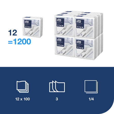 Tork biała miękka serwetka obiadowa, składana w 1/4