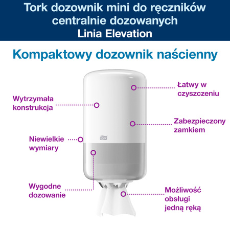 Dozownik Tork Mini, system centralnego dozowania, biały, M1, solidna obudowa, linia Elevation, 558000