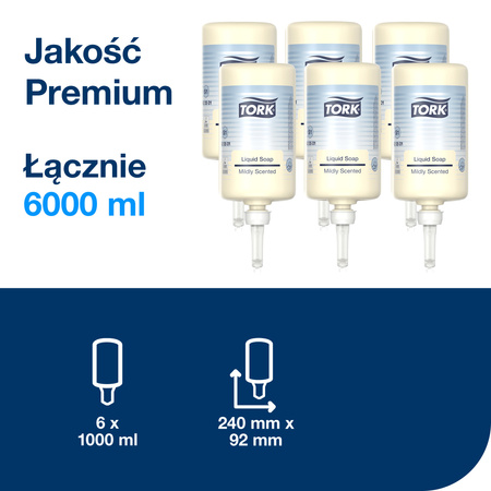 Tork delikatnie perfumowane mydło w płynie S1, świeży zapach, 6 x 1000 ml, 420501