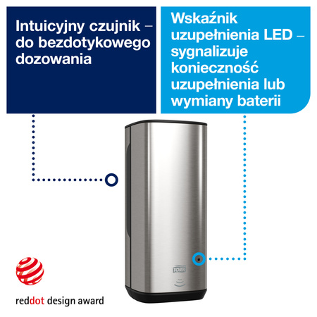 Tork dozownik do mydła i preparatów do dezynfekcji z sensorem Intuition™ S4,  ze stali nierdzewnej, bezdotykowe dozowanie, linia Image Design, 460009