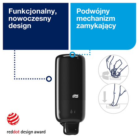 Tork dozownik do mydła i preparatów do dezynfekcji, czarny, S4, certyfikat Easy-to-use, linia Elevation, 561508