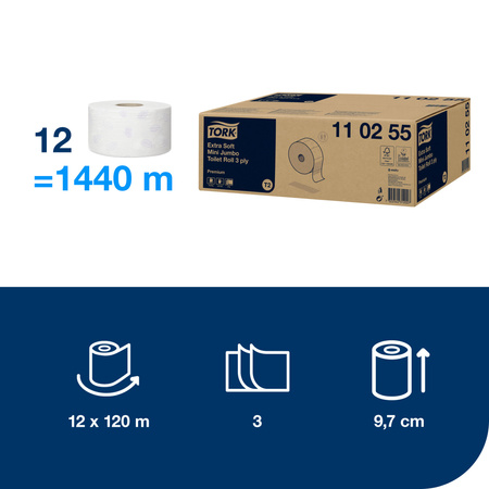 Tork Mini Jumbo ekstra miękki papier toaletowy Premium, 3-warstwowy
