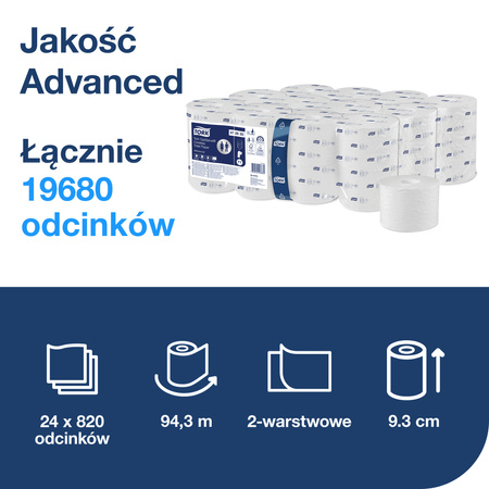 Tork OptiServe® papier toaletowy bez gilzy biały T7, Advanced, 2-warstwowy, 24 × 820 odcinków, 472630