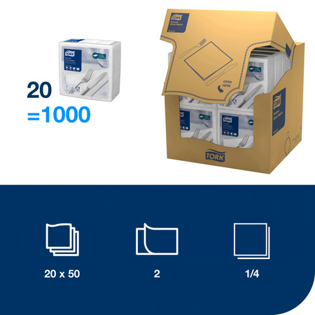 Tork Textured biała serwetka obiadowa, składana w 1/4