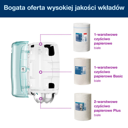 Dozownik Tork Mini, system centralnego dozowania, turkusowo-biały, M1, solidna obudowa, seria Performance, 658000
