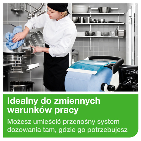Stojak podłogowy na czyściwa Tork W1, biało-turkusowy, mobilny, linia Performance, 652000
