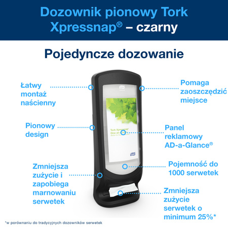 Stojak na serwetki Tork Xpressnap® N4, czarny, pionowy, linia Signature, 62,2 cm × 62,2 cm × 23,5 cm, 272211