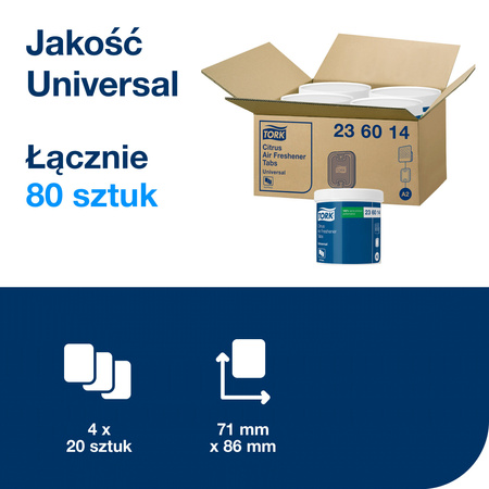 Wkładki odświeżające powietrze Tork A2 o zapachu cytrusowym, łatwy montaż, 20 wkładek, 236014