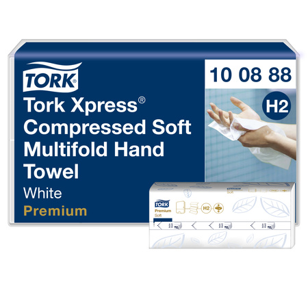Tork Xpress® skompresowane miękkie ręczniki papierowe składane białe H2, Premium, 2-warstwowe, składane w M, duże, 12 × 170 odcinków, 100888