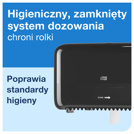 Tork OptiServe® dozownik do 2 rolek papieru toaletowego bez gilzy czarny T7, poziomy, linia Elevation, 558048