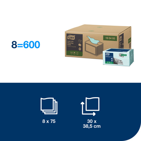 Tork czyściwo włókninowe o niskiej pylności, kolor turkusowy W8