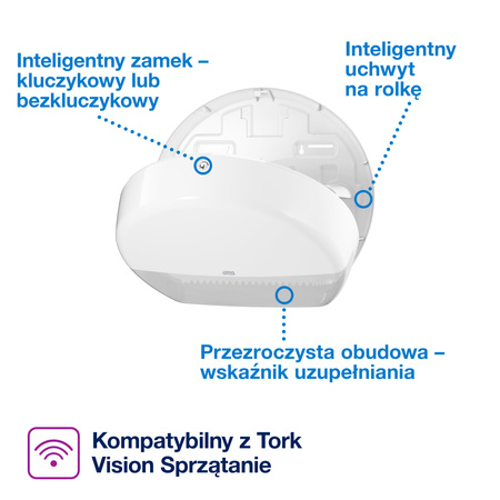 Tork dozownik do papieru toaletowego jumbo T1, biały, duża pojemność, linia Elevation, 554000