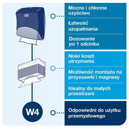 Naścienny dozownik do czyściw w odcinkach Tork W4, czerwono-szary, linia Performance, 654008