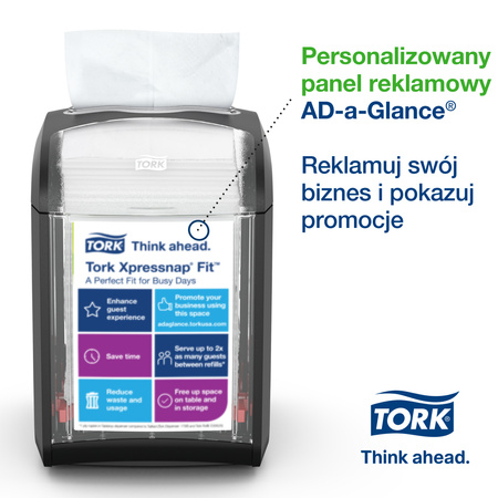 Tork Xpressnap Fit - dozownik do serwetek na stolik czarny N14, dozowanie odcinek po odcinku, 14,1 cm × 11,3 cm × 17 cm, 272900