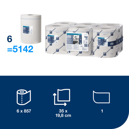 Czyściwo papierowe M4 Tork Reflex™, białe, wielozadaniowe, 6 × 857 odcinków, 473242