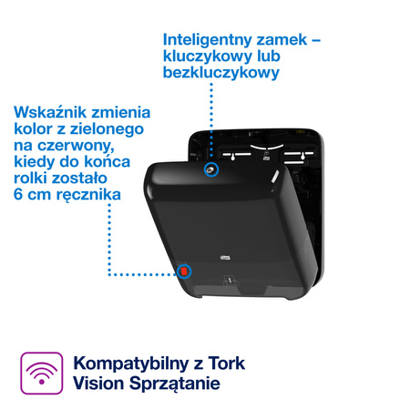 Tork Matic® dozownik do ręczników papierowych w roli H1, czarny, dozowanie po jednym odcinku, linia Elevation, 551008
