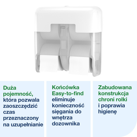 Tork OptiServe® dozownik do 4 rolek papieru toaletowego bez gilzy biały T7, pionowy, linia Elevation, 558051