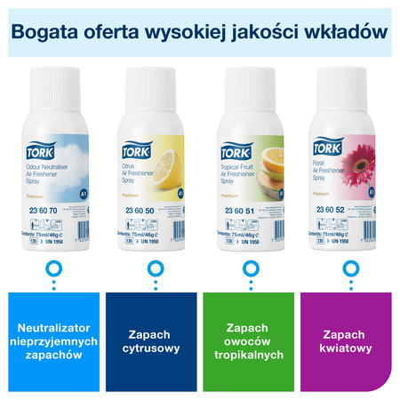 Tork dozownik do odświeżaczy powietrza w sprayu A1, szary, szybkie uzupełnianie, kolekcja Elevation, 256055