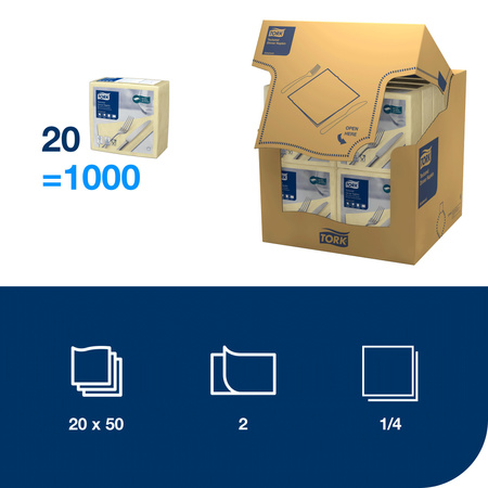 Tork Textured szampańska serwetka obiadowa, składana w 1/4