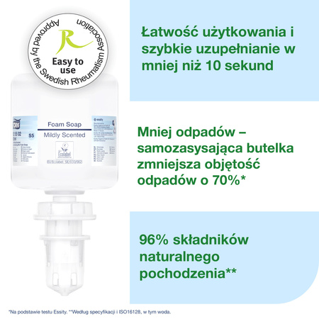 Tork delikatnie perfumowane mydło w pianie mini S5, składniki nawilżające, 8 × 525 ml, 525502