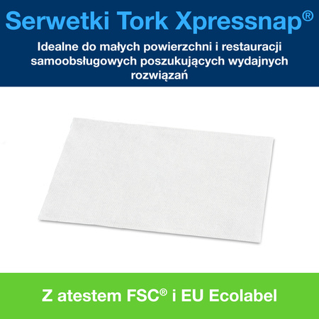 Serwetki Tork Xpressnap® N4, bardzo miękkie, białe, Premium, składane w 1/2, dwuwarstwowe, 21,3 cm × 17 cm, 8 × 1000 serwetek, 15850