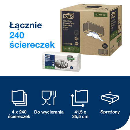 Tork czyściwo przemysłowe włókninowe białe W4, wielozadaniowe, 4 × 60 ściereczek, 570479