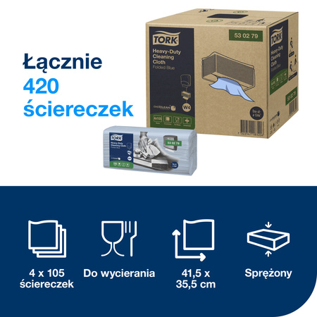 Czyściwo włókninowe  Tork W4 niebieskie, wytrzymałe i chłonne, 4 × 105 sztuk, 530279