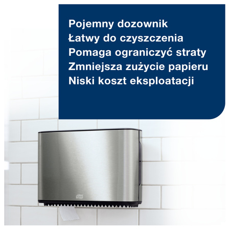 Dozownik na papier toaletowy Tork T2 Mini Jumbo ze stali nierdzewnej, zabudowany, linia Image, 460006