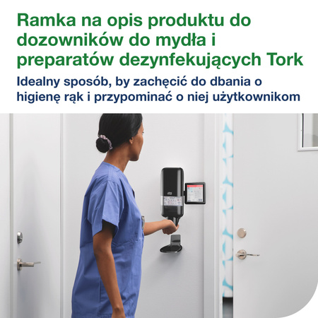 Tork uchwyt na oznakowanie do dozownika do mydła i preparatów do dezynfekcji czarny, zapewnia higienę, 511178