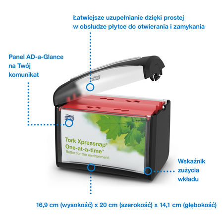 Tork Xpressnap® dozownik do serwetek na stolik czarny N4, linia Signature, 16,9 cm × 20 cm × 14,1 cm, 272611 (×4)