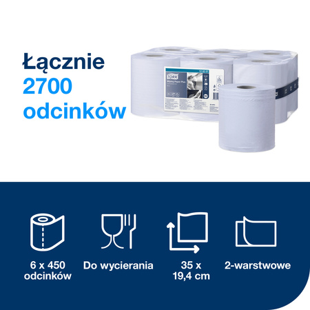 Czyściwo papierowe do średnich zabrudzeń Tork M2, Plus, niebieskie, system centralnego dozowania, 6 × 450 odcinków, 128207