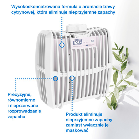 Tork odświeżacz powietrza Constant neutralizujący zapachy A3, zapach trawy cytrynowej, 6 wkładów, 257012