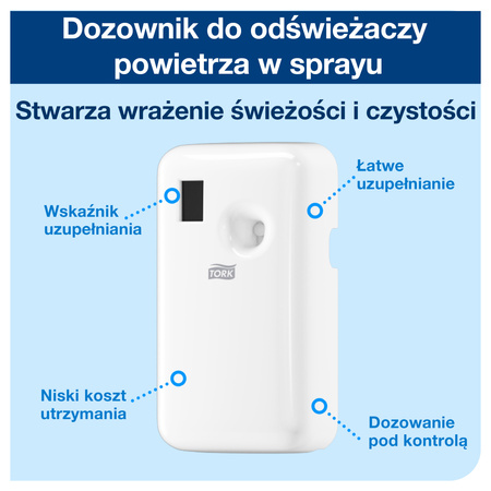 Tork dozownik do odświeżaczy powietrza w sprayu A1, biały, szybkie uzupełnianie, kolekcja Elevation, 562000