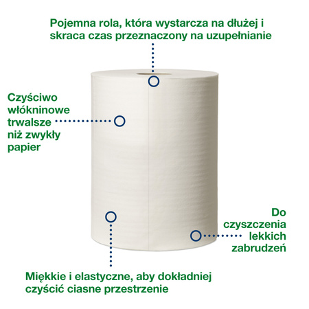 Tork czyściwo włókninowe do lekkich zabrudzeń w roli kombi, białe, W1/W2/W3, do używania na mokro i na sucho, 1 × 600 odcinków, 500137