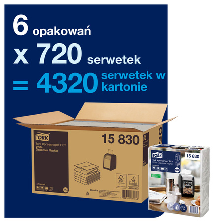 Tork Xpressnap Fit białe serwetki dyspenserowe N14, 2-warstwowe, 6 × 720 serwetek, 15830