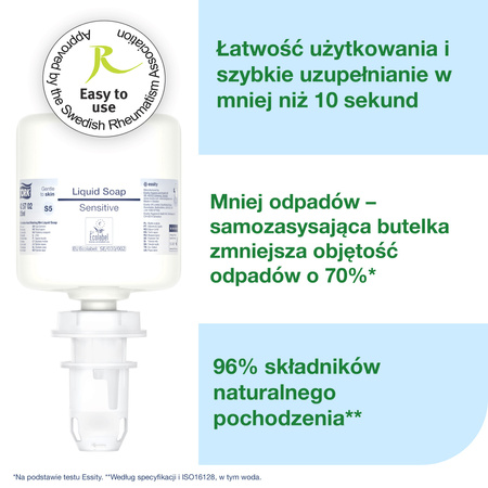 Tork mini mydło w płynie do skóry wrażliwej S5, przyjazne dla alergików, 8 × 525 ml, 425702